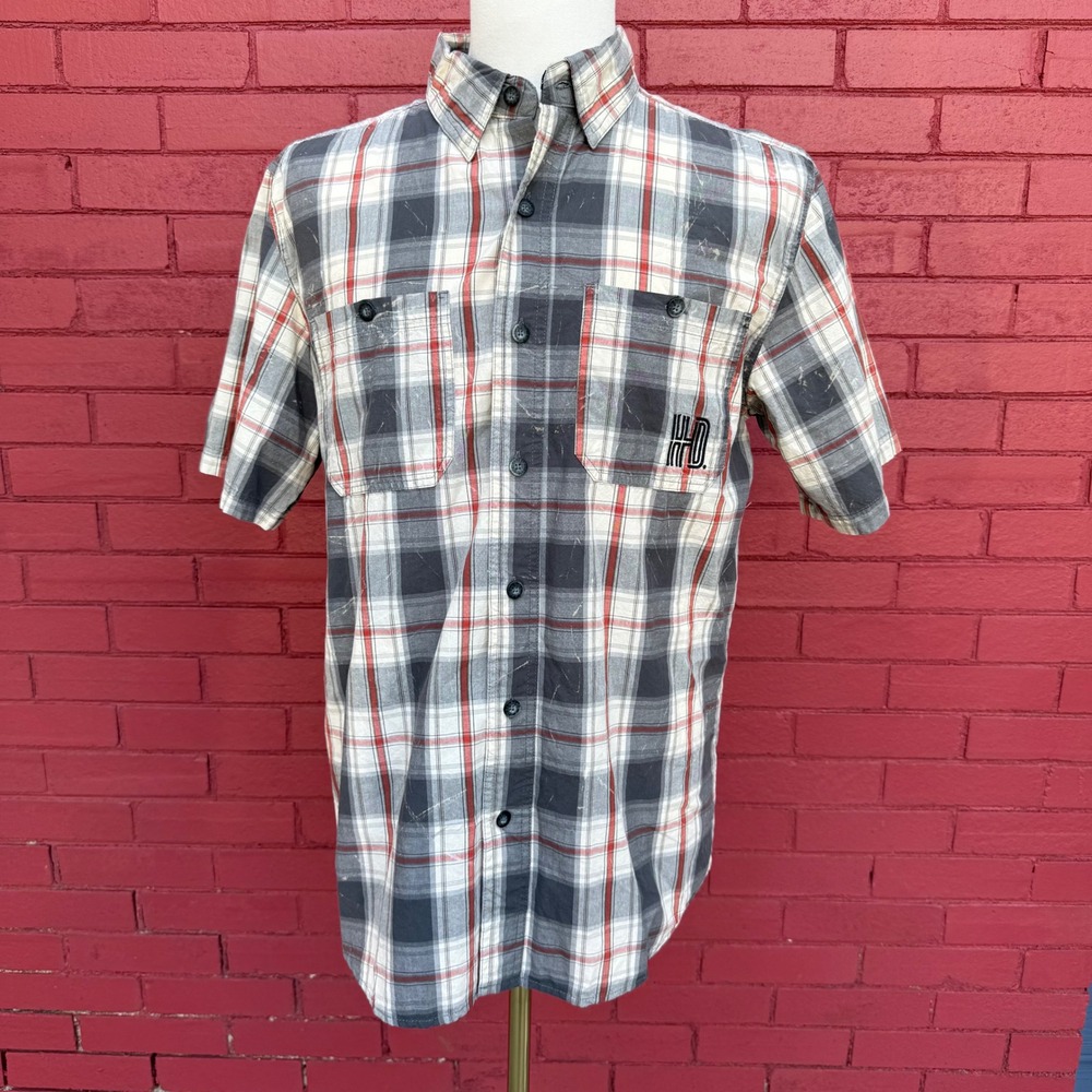 Harley Davidson Plaid Shirt‎ Mens Medium Button Up Short Sleeve HD Logo